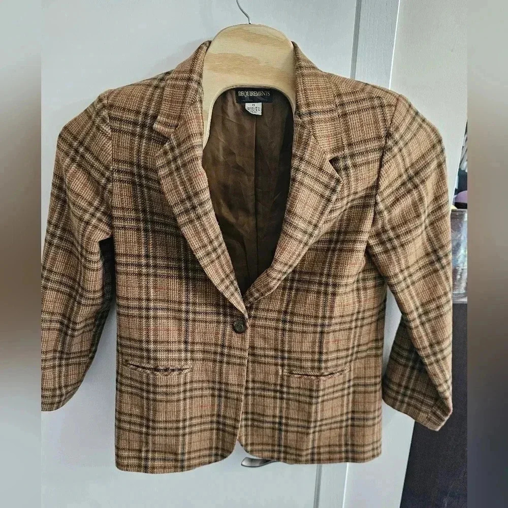 Vintage Requirements Woman’s Brown Tartan Plaid Blazer Size 8 Wool Blend Jacket - Picture 2 of 5